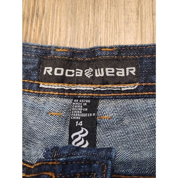 Rocawear wide-leg embroidered womens 14 (28x28) dark wash Y2K embroidered - Picture 4 of 9